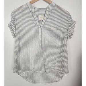 Not Monday Women's Sz. XS London Linen Top Stripe Blue/White
